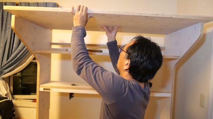 【DIY】天井いっぱいまでフルに使う収納棚+学習机