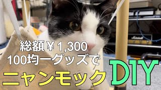 【DIY】100均の材料でゴム紐ニャンモック作りました