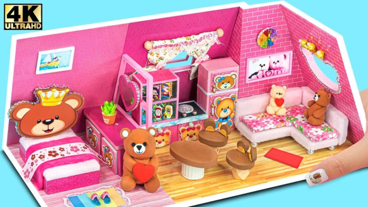 How To Make Pink Teddy Bear House With Bedroom, Kitchen ❤️ DIY Miniature Cardboard House #302