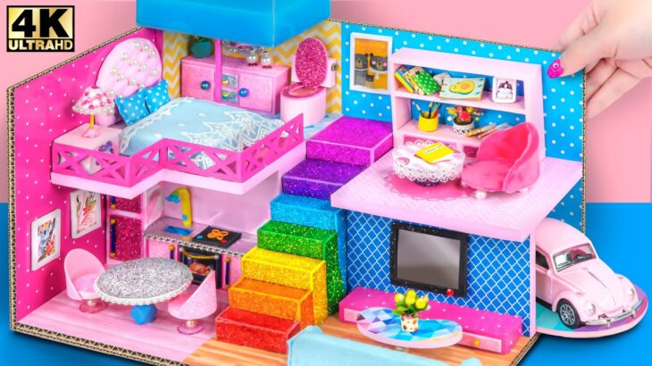 DIY Miniature Cardboard House #348 have mini garage, bedroom, bathroom, kitchen, pool, living room❤️