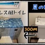 【トイレDIY】夏のタンクレストイレ風　300円で激変！100均リメイクシート3枚だけ！押し扉付き。