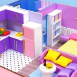 DIY Miniature Purple Cardboard House With Bathroom, Kitchen, Bedroom, living room for a family #1