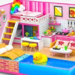 DIY Miniature House #55 ❤️ Pink & Yellow with Bedroom, Kitchen, Living Room, Bathroom and Mega Pool