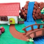DIY how to make miniature clay house , polymerclay kitchen set, bridge,waterfall 粘土ハウスとキッチンセットの作り方