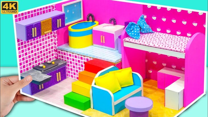 DIY Build Pink House With Double Bed, Bathroom, Kitchen, Living Room #8   Pinky Cardboard