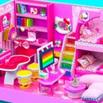 DIY Miniature Pink Hello Kitty House with Study Room, Bunk Bed, Kitchen, Living Room from Cardboard