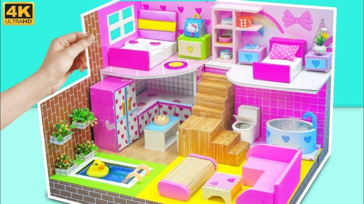 DIY Build Villa With 2 Bedrooms, Swimming Pool, Living Room With Cardboard #46 – Pinky Cardboard
