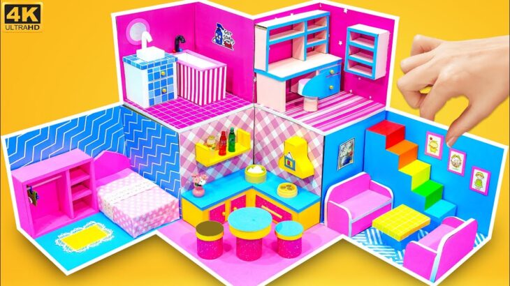 DIY Pink And Blue Villa With 5 Rooms With Bedroom Kitchen Living Room #32 – Pinky Cardboard