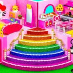 Building Hello Kitty Castle House with Pink Bedroom, Kitchen from Cardboard ❤️ DIY Miniature House