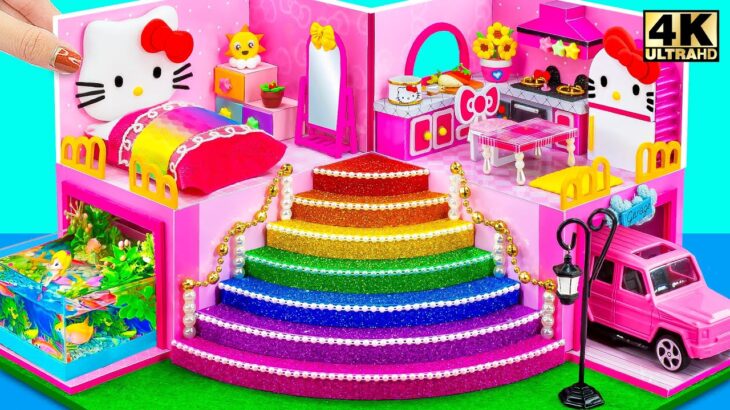 Building Hello Kitty Castle House with Pink Bedroom, Kitchen from Cardboard ❤️ DIY Miniature House