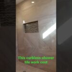 Curbless shower tile work cost #1396 #diy #tileshower #bathroomfloor #tile #bathremodel