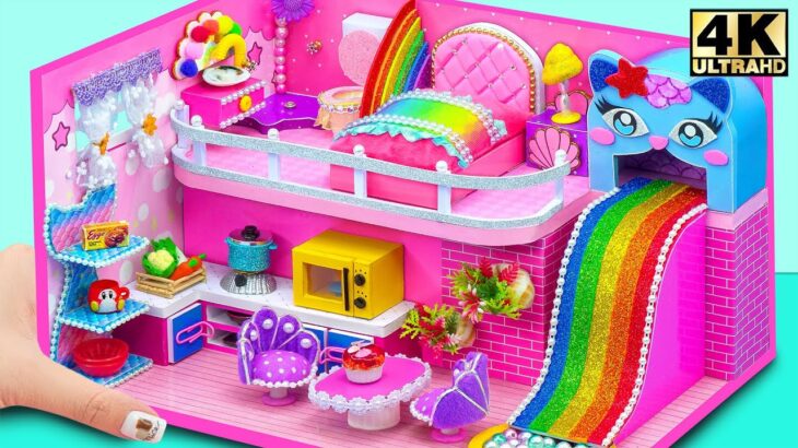 DIY Miniature House ❤️ Build Unicorn Water Slide, Pink Bedroom, Kitchen, Living Room from Cardboard