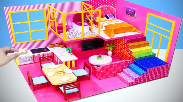 DIYミニチュアハウス #48! 段ボールでモダンなキッチンのあるピンクの部屋を作る