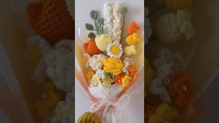 【かぎ針編み】毛糸の花束💐🧡 #かぎ針編み #crochet #ハンドメイド #100均diy