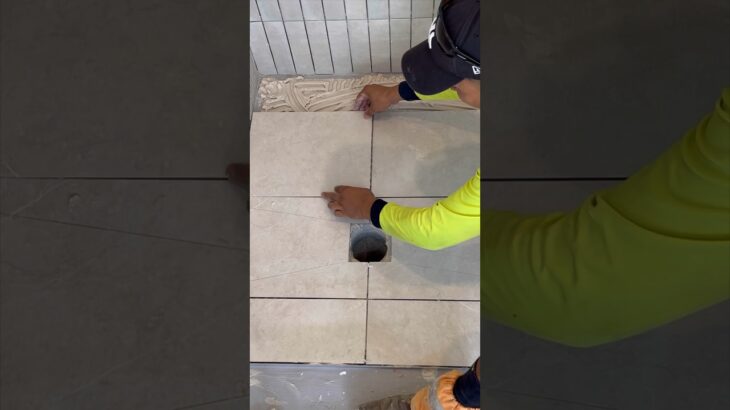 Shower floor tiling #bathroomfixtures #diy #waterproofing #satisfying #explorepage #tilingwork