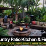 Transform Outdoor Living Space: DIY Country Patio Kitchen and Fire Pit Revamp with Tropical Design