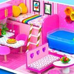 Making Beautiful Pink House with High Bedroom, Kitchen Set for Two ❤️ DIY Miniature Cardboard House