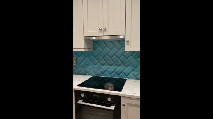 Blue Tiles Effect Kitchen Glass Splashback  #shortvideo #kitchen