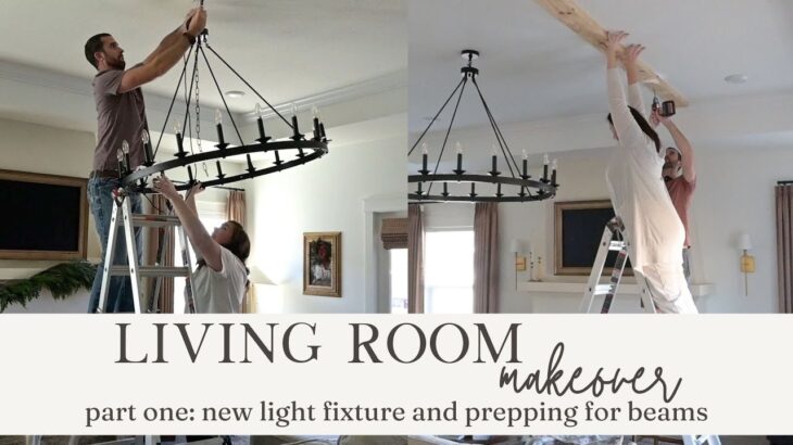 LIVING ROOM MAKEOVER PART ONE | NEW LIGHT AND PREPPING FOR BEAMS | DIY FAUX TONGUE AND GROOVE